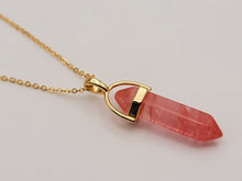 Load image into Gallery viewer, Crystal Point Necklace Gold Tone Strawberry Quartz Pendant Necklace
