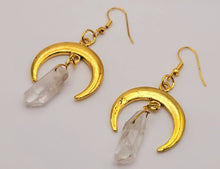 Load image into Gallery viewer, Clear Quartz Earrings Handmade, Cute earrings Irregular crescent moons,
