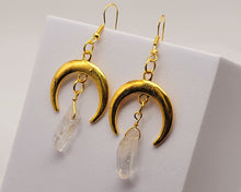 Load image into Gallery viewer, Clear Quartz Earrings Handmade, Cute earrings Irregular crescent moons,