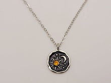 Load image into Gallery viewer, Sun and Moon necklace, 18mm gold plated pewter charm, Necklace