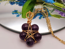 Load image into Gallery viewer, Crystal Necklace Gold Wire Wrapped Amethyst Healing Stone Necklace Gold tone