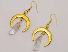 Load image into Gallery viewer, Clear Quartz Earrings Handmade, Cute earrings Irregular crescent moons,