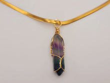 Load image into Gallery viewer, Crystal Necklace Gold Wire Wrapped Fluorite Crystal Point Choker Necklace