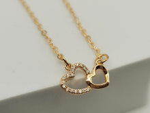 Load image into Gallery viewer, Minimalist Heart necklace simple necklace, dainty Golden necklace, Double Heart