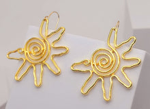 Load image into Gallery viewer, Handmade Gold Sun Natural Drop Earrings , Sun Sol Earrings