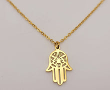 Load image into Gallery viewer, SaleHamsa Gold Necklace, Hand of Fatima,Hand Of God , Gold Plated Hamsa Necklace