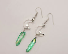 Load image into Gallery viewer, Green Celestial Aura Quartz Earrings Handmade, Cute earrings