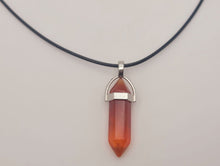 Load image into Gallery viewer, Crystal Necklace Silver Leather Carnelian Point Stone Healing Crystal Necklace