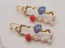 Load image into Gallery viewer, Mushroom earrings , unique forest jewelry , colorful hammered jewelry