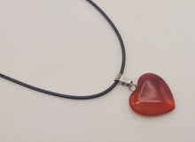 Load image into Gallery viewer, Crystal Necklace Silver Leather Carnelian Heart Healing Crystal Necklace