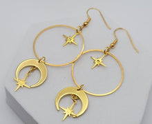 Load image into Gallery viewer, Handmade Moon Star Natural Drop Earrings , Sun Sol