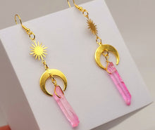Load image into Gallery viewer, Pink Celestial Aura Quartz Earrings Handmade, Cute earrings