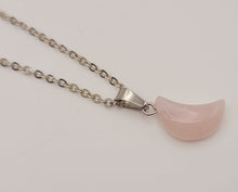 Load image into Gallery viewer, Crystal Necklace Silver Tone Moon Shaped Rose Quartz Healing Crystal