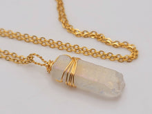 Load image into Gallery viewer, Gold Wire Wrapped Rainbow Aura Quartz Necklace Healing Crystal Necklace