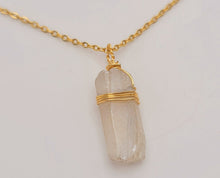 Load image into Gallery viewer, Gold Wire Wrapped Rainbow Aura Quartz Necklace Healing Crystal Necklace