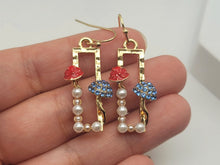 Load image into Gallery viewer, Mushroom earrings , unique forest jewelry , colorful hammered jewelry