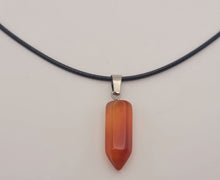 Load image into Gallery viewer, Crystal Necklace Silver Leather Carnelian Point Healing Crystal Necklace