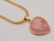Load image into Gallery viewer, Genuine Natural Handmade Crystal Choker Necklace Gold Tone Heart shaped Rose Quartz Crystal Necklace