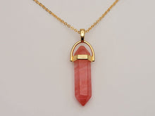 Load image into Gallery viewer, Crystal Point Necklace Gold Tone Strawberry Quartz Pendant Necklace