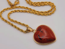 Load image into Gallery viewer, Handmade Crystal Choker Necklace Gold Tone Wrapped Red Jasper Healing Crystal Heart