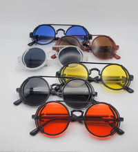 Load image into Gallery viewer, Steampunk Goggles Glasses Round Sunglasses Emo Retro Vintage Brown