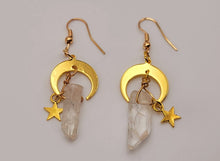 Load image into Gallery viewer, Clear Celestial Aura Quartz Earrings Handmade, Cute earrings Irregular crescent