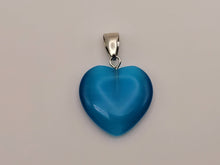 Load image into Gallery viewer, Natural Heart Shaped Pink Cat Eye Handmade Pendant Necklace Blue Cat Eye