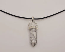 Load image into Gallery viewer, Silver Wire Wrapped Howite Healing Crystal Point  Leather Necklace
