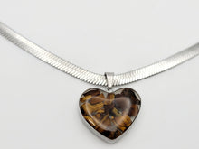 Load image into Gallery viewer, Crystal Necklace Silver Tone Herringbone Choker necklace Tiger's Eye