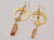 Load image into Gallery viewer, Orange Celestial Aura Quartz Earrings Handmade, Cute earrings Irregular crescent