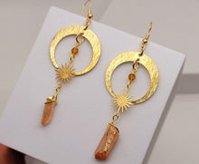 Load image into Gallery viewer, Orange Celestial Aura Quartz Earrings Handmade, Cute earrings Irregular crescent