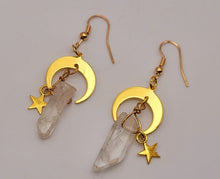 Load image into Gallery viewer, Clear Celestial Aura Quartz Earrings Handmade, Cute earrings Irregular crescent