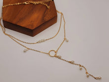 Load image into Gallery viewer, Dainty Pearl Drop Necklace, Minimalist Gold Filled Lariat, Bridesmaid Gift