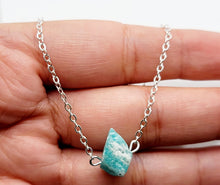 Load image into Gallery viewer, Silver tone Amazonite Small Raw Crystal Necklace - Minimalist Gifts, Summer Jewelry