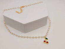 Load image into Gallery viewer, Pearl cherry Choker Necklace - Trendy Pearl necklace Gold tone