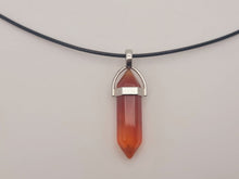 Load image into Gallery viewer, Crystal Necklace Silver Leather Carnelian Point Stone Healing Crystal Necklace