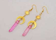 Load image into Gallery viewer, Pink Celestial Aura Quartz Earrings Handmade, Cute earrings
