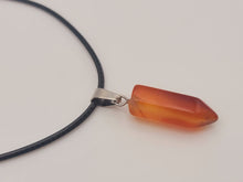 Load image into Gallery viewer, Crystal Necklace Silver Leather Carnelian Point Healing Crystal Necklace