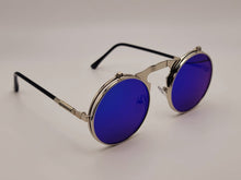 Load image into Gallery viewer, Steampunk Goggles Glasses Round Sunglasses Emo Retro Vintage Flip Up Blue