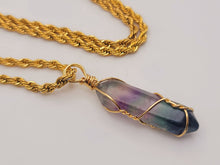 Load image into Gallery viewer, Crystal Necklace Gold Wire Wrapped Fluorite Healing Crystal Point Choker Necklace