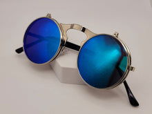 Load image into Gallery viewer, Steampunk Goggles Glasses Round Sunglasses Emo Retro Vintage Flip Up Blue