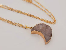 Load image into Gallery viewer, Small Moon Druzy Pendant Necklace