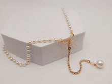 Load image into Gallery viewer, Dainty Pearl Drop Necklace, Minimalist Gold Filled Lariat, Bridesmaid Gift