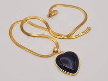 Load image into Gallery viewer, Choker Necklace Gold Tone Blue Sandstone Healing Crystal Heart Necklace