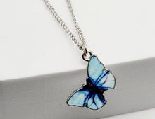 Load image into Gallery viewer, Blue Butterfly Necklace - Trendy Butterfly necklace Silver tone