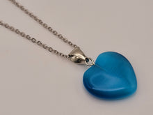 Load image into Gallery viewer, Natural Heart Shaped Pink Cat Eye Handmade Pendant Necklace Blue Cat Eye
