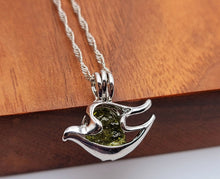 Load image into Gallery viewer, 100% Genuine Natural Moldavite Dove Locker Necklace Silver Tone