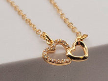 Load image into Gallery viewer, Minimalist Heart necklace simple necklace, dainty Golden necklace, Double Heart