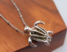 Load image into Gallery viewer, 100% Genuine Natural Moldavite Turtle Locker Necklace Silver Tone