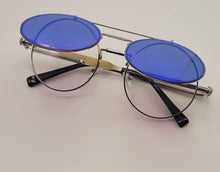 Load image into Gallery viewer, Steampunk Goggles Glasses Round Sunglasses Emo Retro Vintage Blue Pinkish